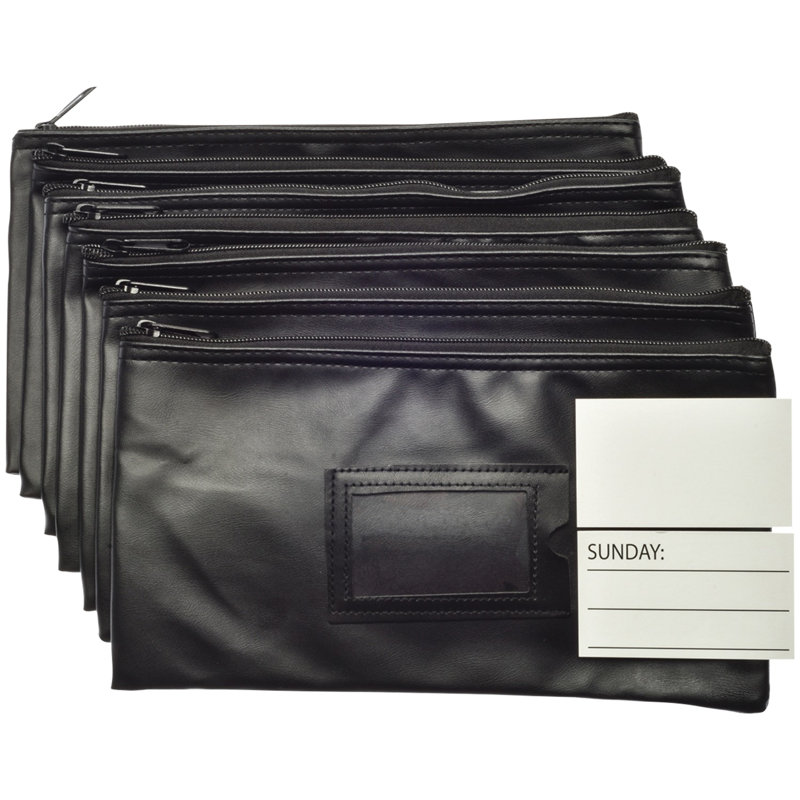 Nadex Vinyl Faux Leather Cash Bag, 7.99'' H x 11.18'' W x 1.89'' D, Black