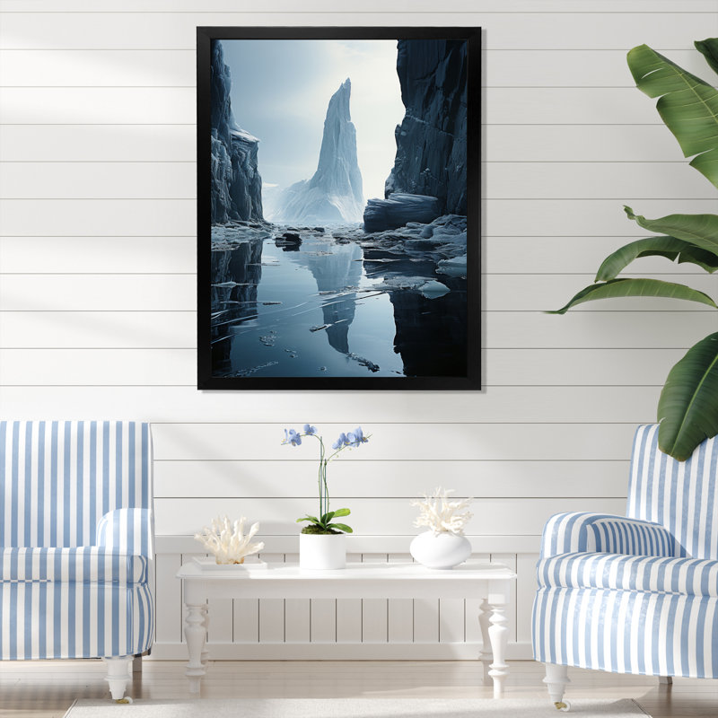«Ieshea Teal Grey Iceberg Monochromatique Serenade», reproduction d'art sur toile, Cadre photo noir