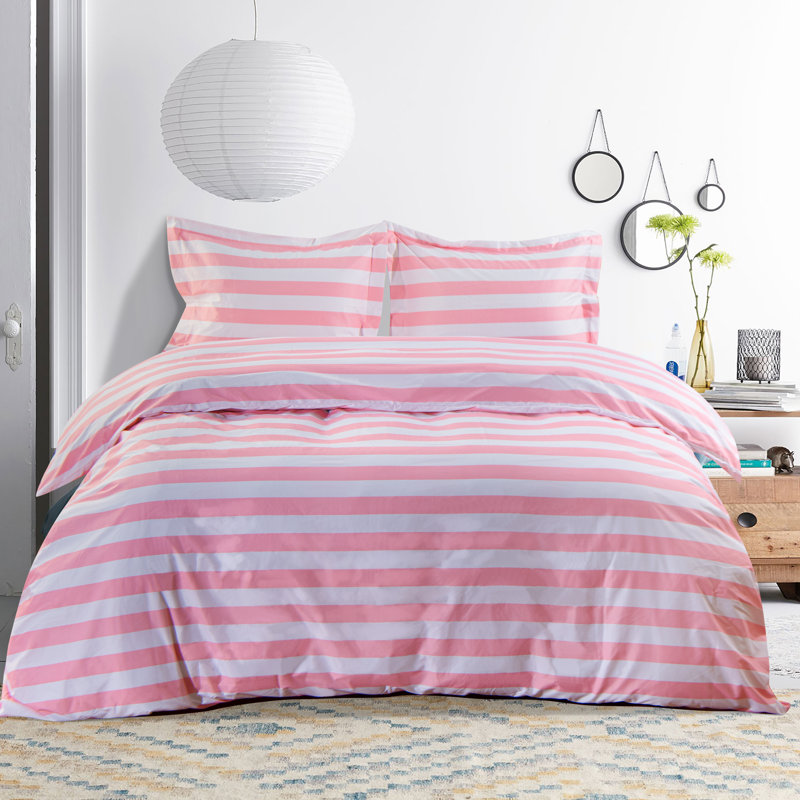 Ensemble de housse de couette 3 pièces, ensemble d'édredon à rayures 100% microfibre brossée avec attaches - NTBAY