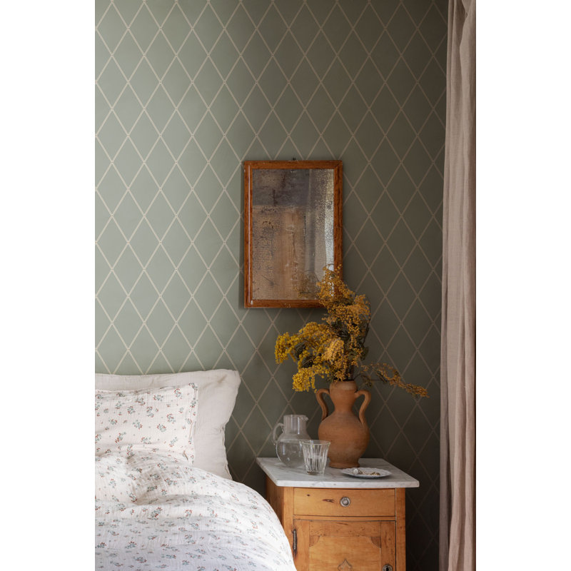 Villa Dalaro 2 Geometric Wallpaper Roll by Karolina Kroon, Sage Green