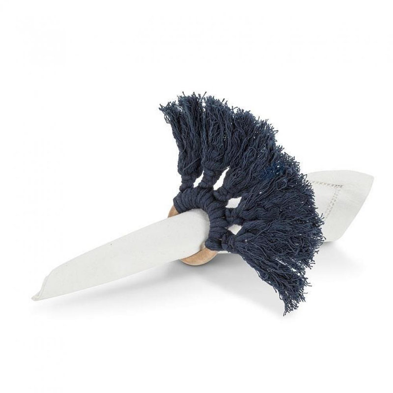 Cotton/Wood Napkin Ring, Navy/Natural