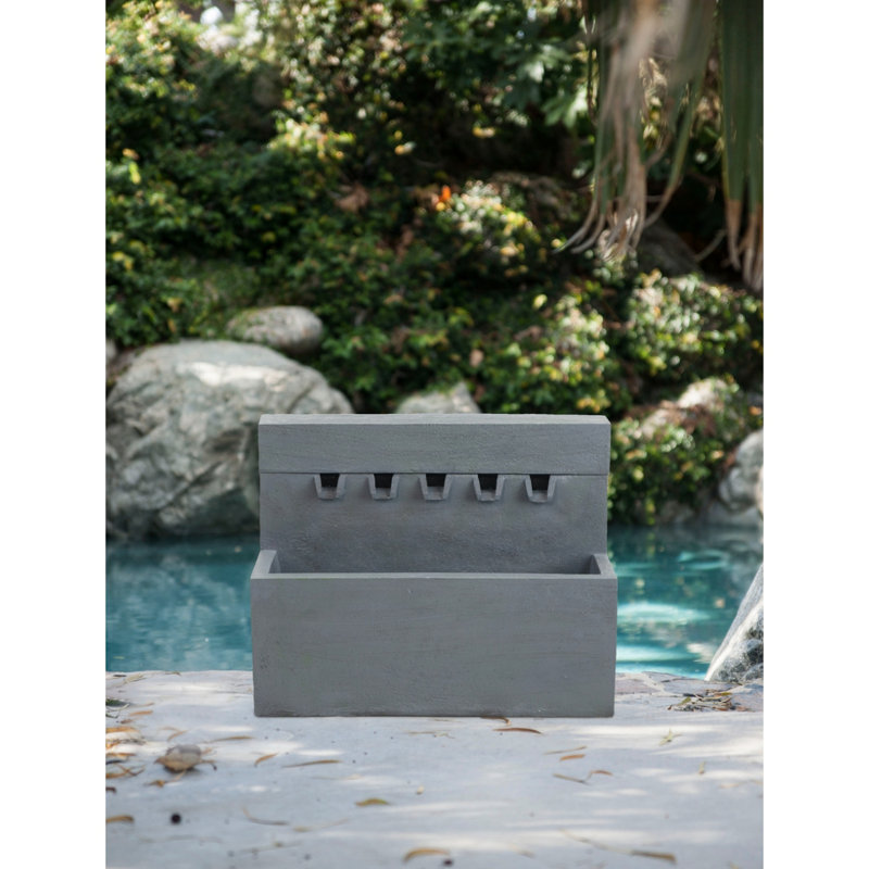 Fontaine grise décorative 11,8 x 30,7 x 23,6 po de conception rectangulaire avec lumière et pompe pour l'intérieur et l'extérieur