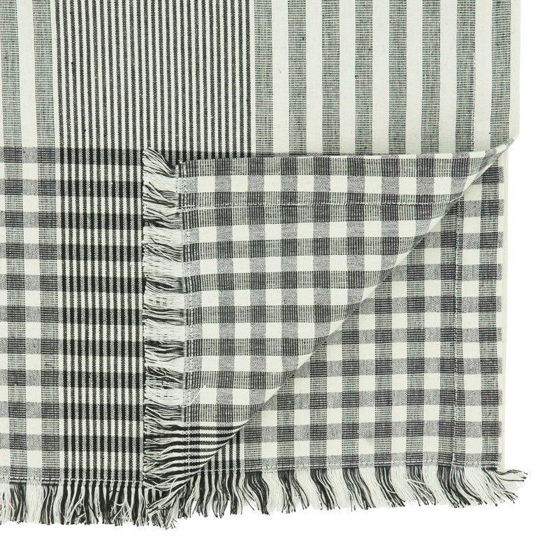 Chemin de table rayé noir et blanc avec table à franges en coton l 16 po x L 72 po