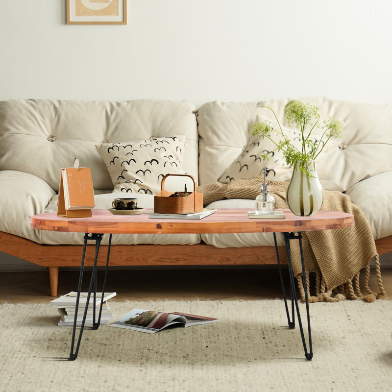 Console ovale en bois récupéré - bois massif naturel, élégante table de salon pliable chic