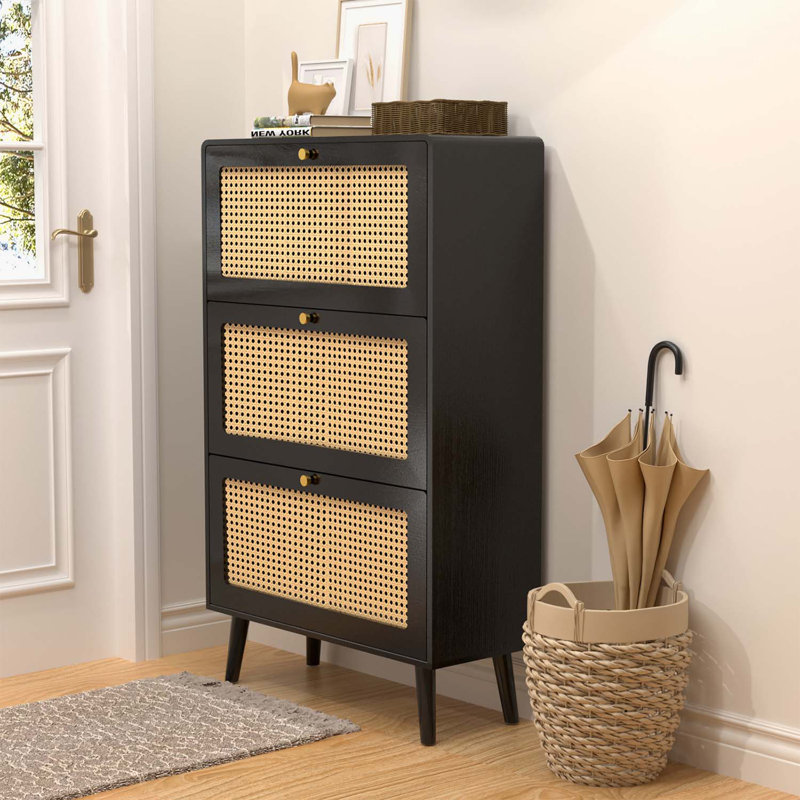 Armoire de rangement pour chaussures Georgios, Noir/naturel
