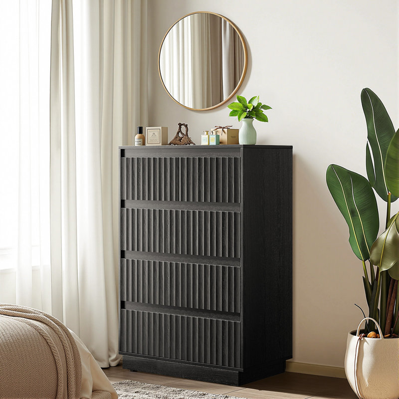 Commode 5 tiroirs l 27,5 po avec panneau ondulé Stanton, Noir