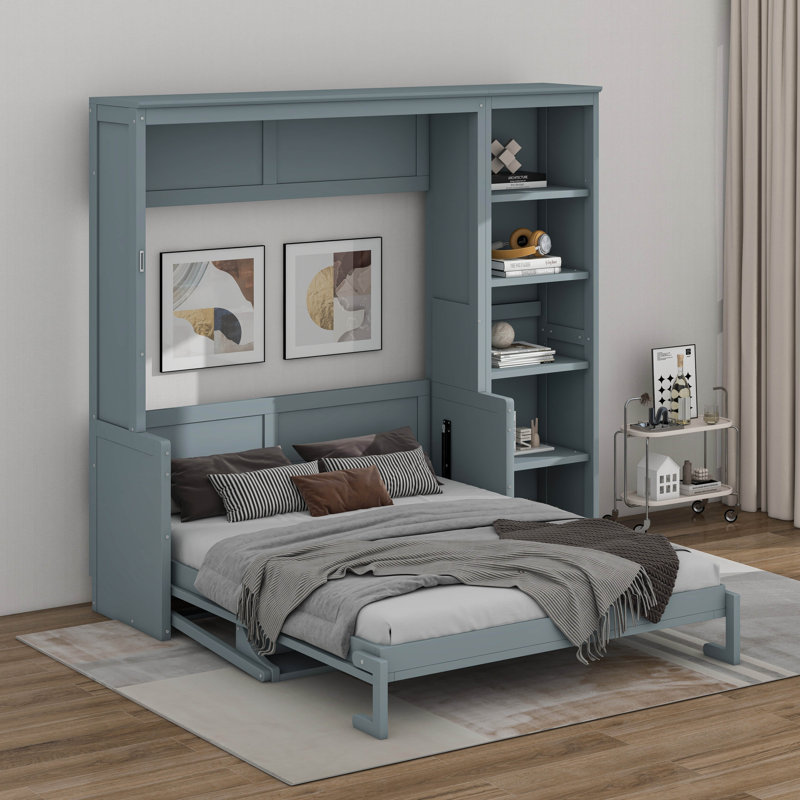  Lit escamotable avec bureau et bibliothèque Murphy, gris, Double