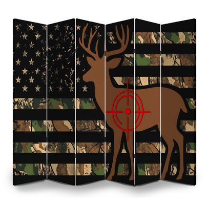 6 Panels Folding Screen Room Divider for Man Cave Royal Deer Antler Jungle Crosshairs American Flag Canvas Screen Room Separator Freestanding Protective Wall Divider Privacy Partition Cabin