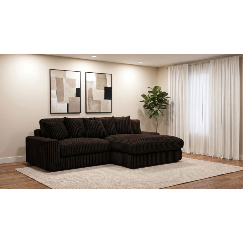 Canapé modulaire réversible Wallburg, Chocolate Brown Corduroy (Wide-wale), H 34 po x l 105 po x P 70,5 po