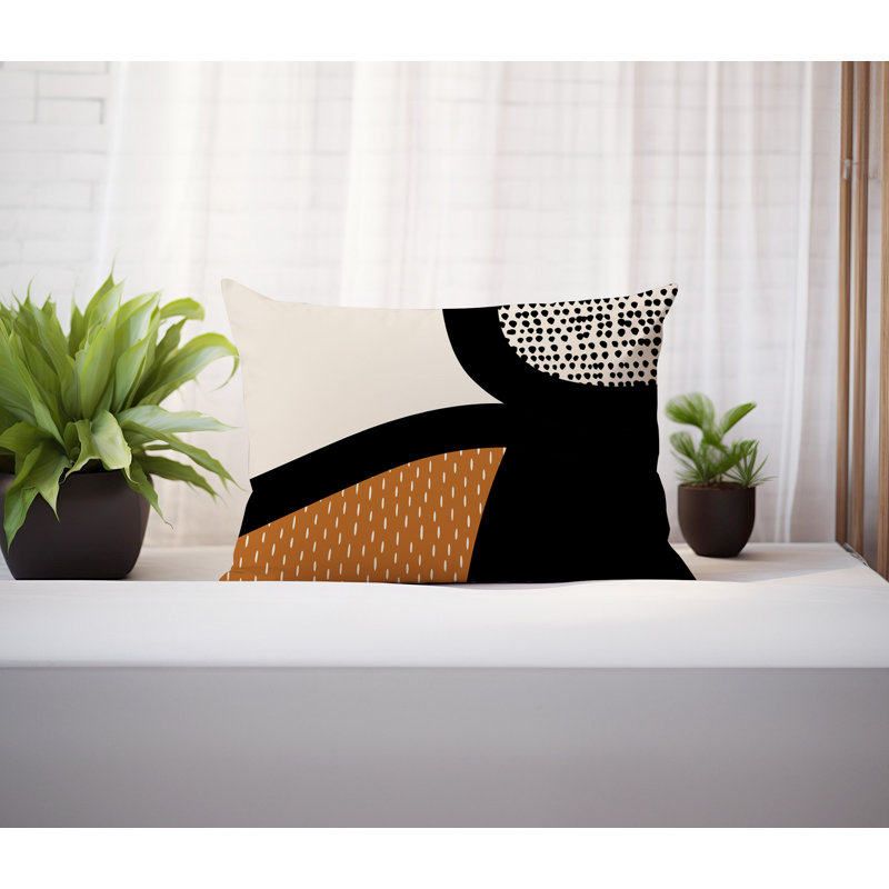 Coussin lombaire réversible intérieur / extérieur Vikka, H 18 po x l 25 po, Orange brûlé / noir / blanc cassé