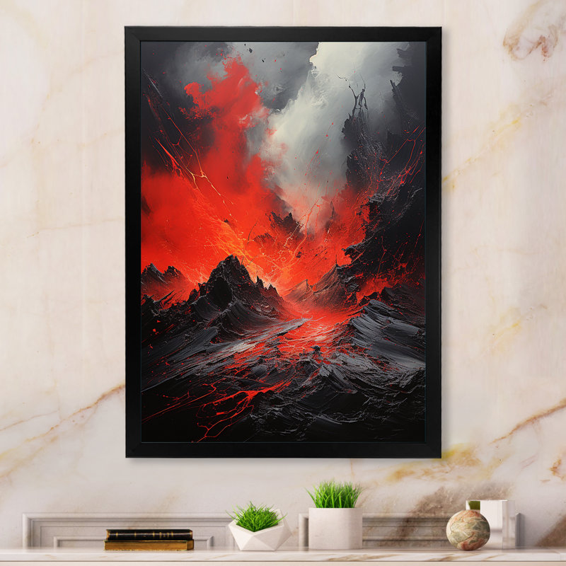 «Volcano Volcanic Explosion II», reproduction sur toile, Cadre simple noir, H 40 po x l 30 po x P 1,5 po