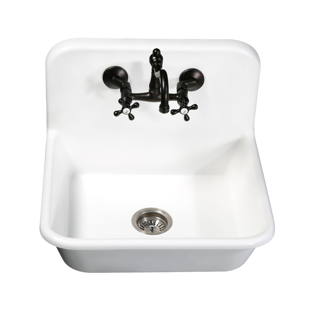 Kingston Brass Arcticstone 24-Inch Solid Surface White Stone Apron-Front 2-Hole Single Bowl Top-Mount Kitchen Sink Kingston Brass