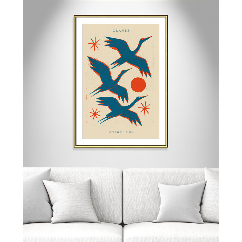 «Cranes» par Treechild, L 30,75 po x H 42,75 po, Matted Print, Gold Classic