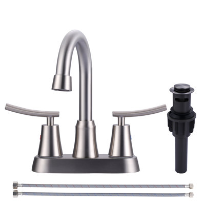 4 In. Centerset Double Handle Bathroom Faucet With Cupc Certified Supply Lines And Drain Kit Included