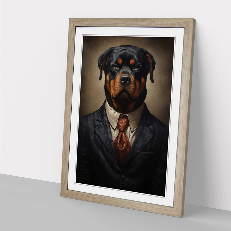 Rottweiler in a Suit Painting - Framed Print, 46cm H x 34cm W, Oak Framed