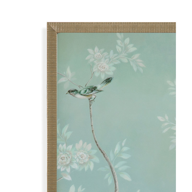 Birds & Flowers Framed Print Set of 2 Brushed Silver Gold Frame USA