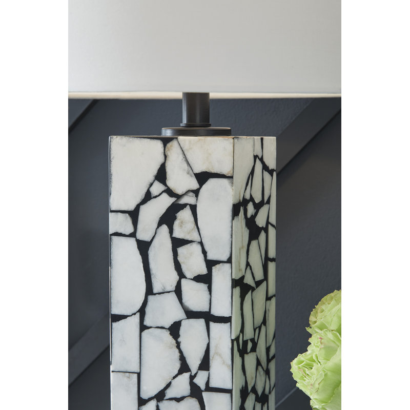 Black and White Mosaic Marble Table Lamp with Drum Shade