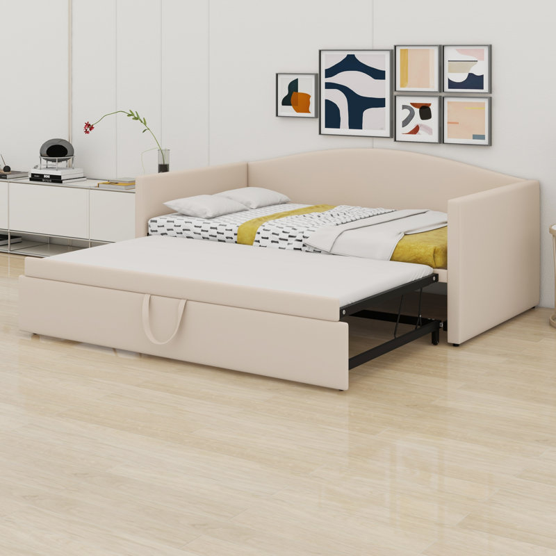 Lit de jour rembourré avec lit gigogne, Beige