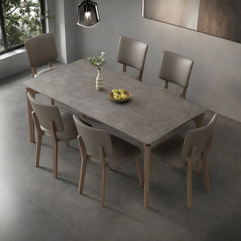 Ensemble de table de salle à manger et de chaises à panneau de pierre fine gris, H 29,52 po x L 55,11 po x l 31,49 po
