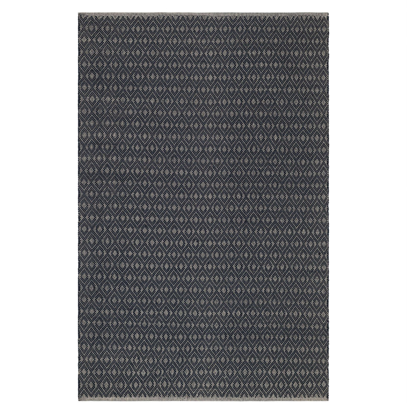 Optic Diamond Navy/Ivory Handwoven Cotton Rug, Rectangle 4' x 6'