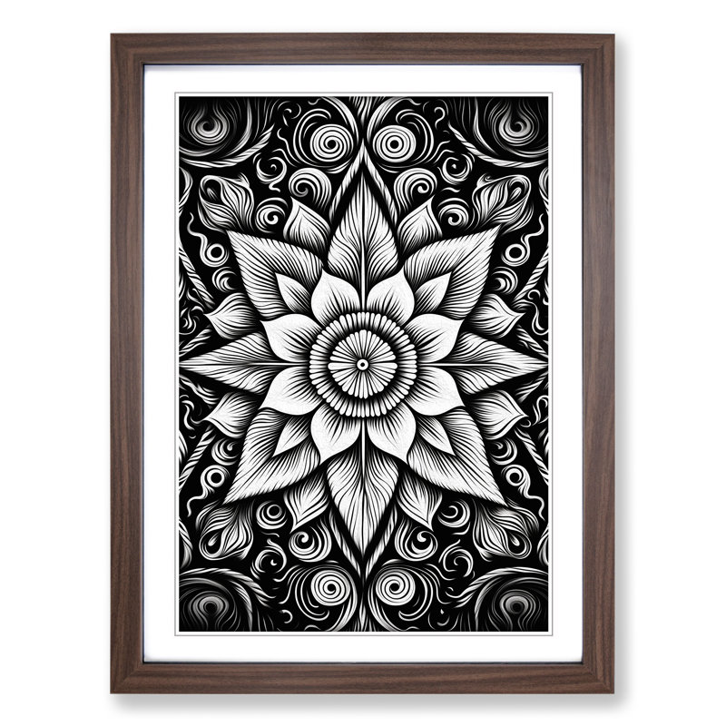Mandala Line - Single Picture Frame Print on Wood, Walnut Framed, 46cm H x 34cm W x 2cm D