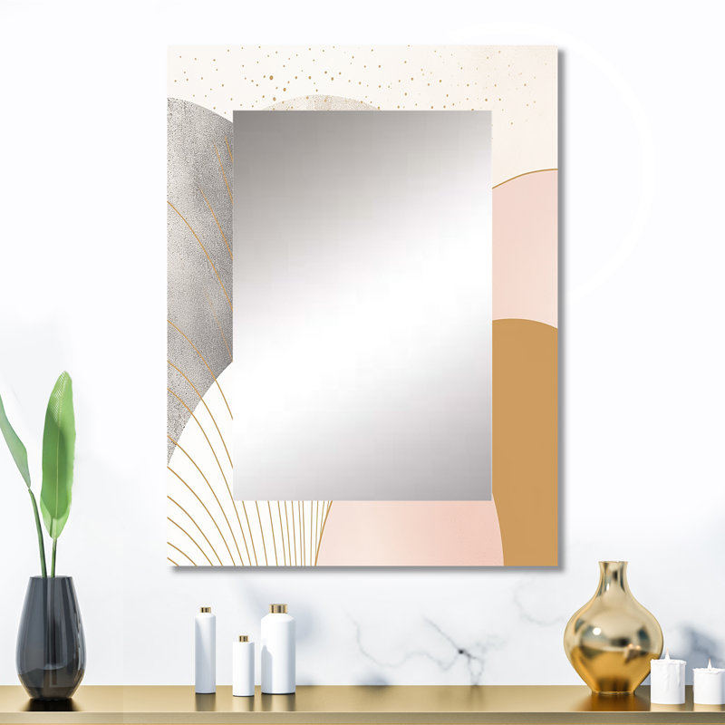 Géométrie de la sérénité en or rétro rose - grand miroir mural géométrique, miroir décoratif rose, impression d'art en métal