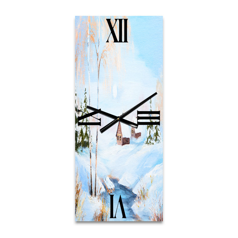 Horloge murale paysage d'hiver rivière gelée dans la forêt, Petit