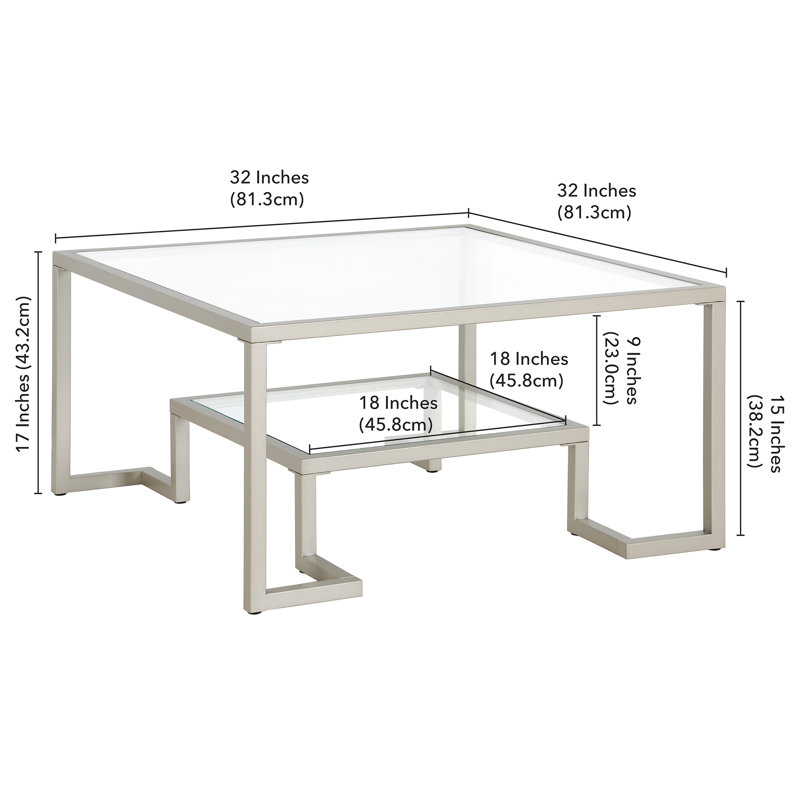 Athena Glass Top Coffee Table, Satin Nickel