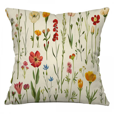 Wildflowers Plants Cotton Blend Reversible Throw Pillow