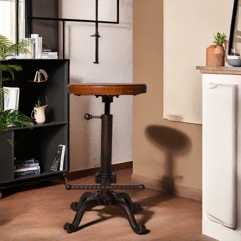 Vintage Swivel Bar Stool 22.04-25.98Inch Height Adjustable Industrial Counter Stools For Kitchen Island Farmhouse Shop Chair With Footrest