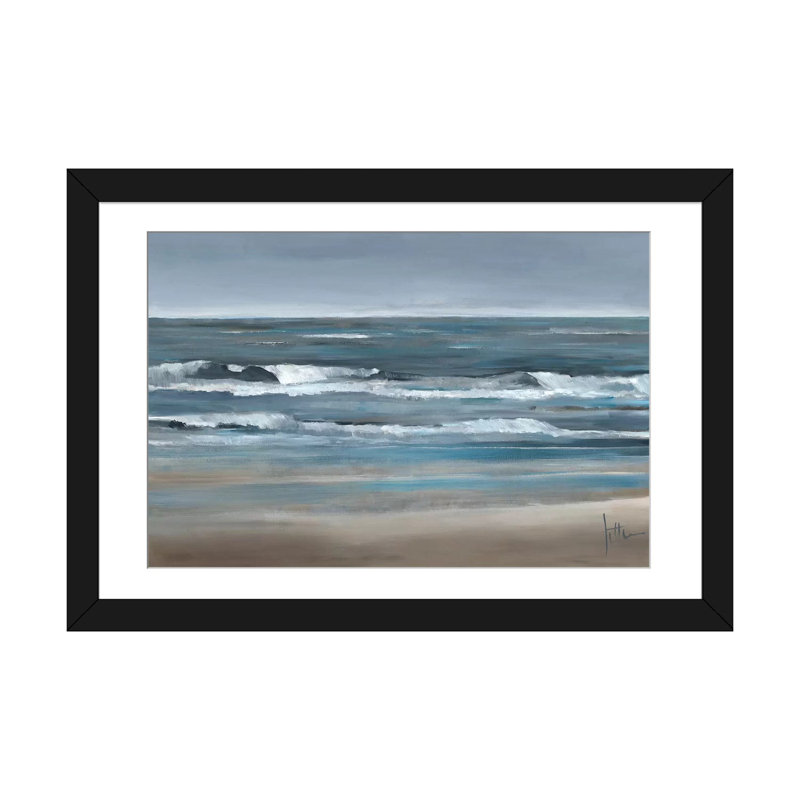 «Waves II», impression sur toile, H 16 po x l 24 po x P 1 po, Papier beaux-arts encadré noir, Blanc