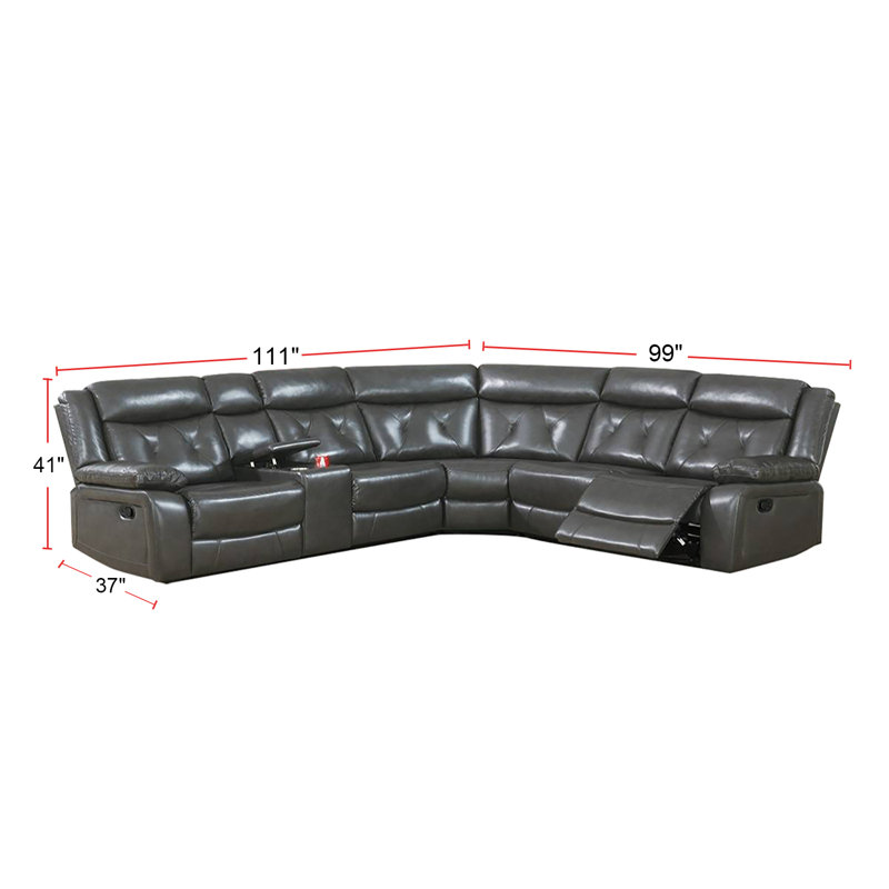 Blasien Upholstered Reclining Curved Sectional Symmetrical, Gray Polypropylene/Olefin