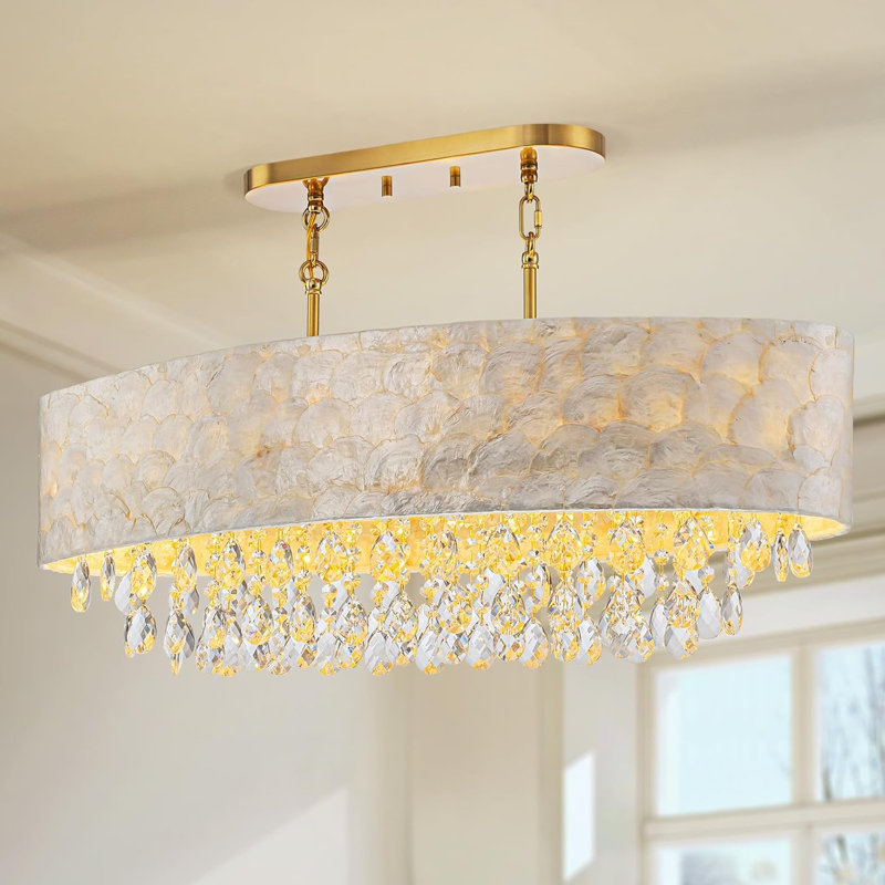 6-Light Oval Shell Crystal Linear Chandeliers