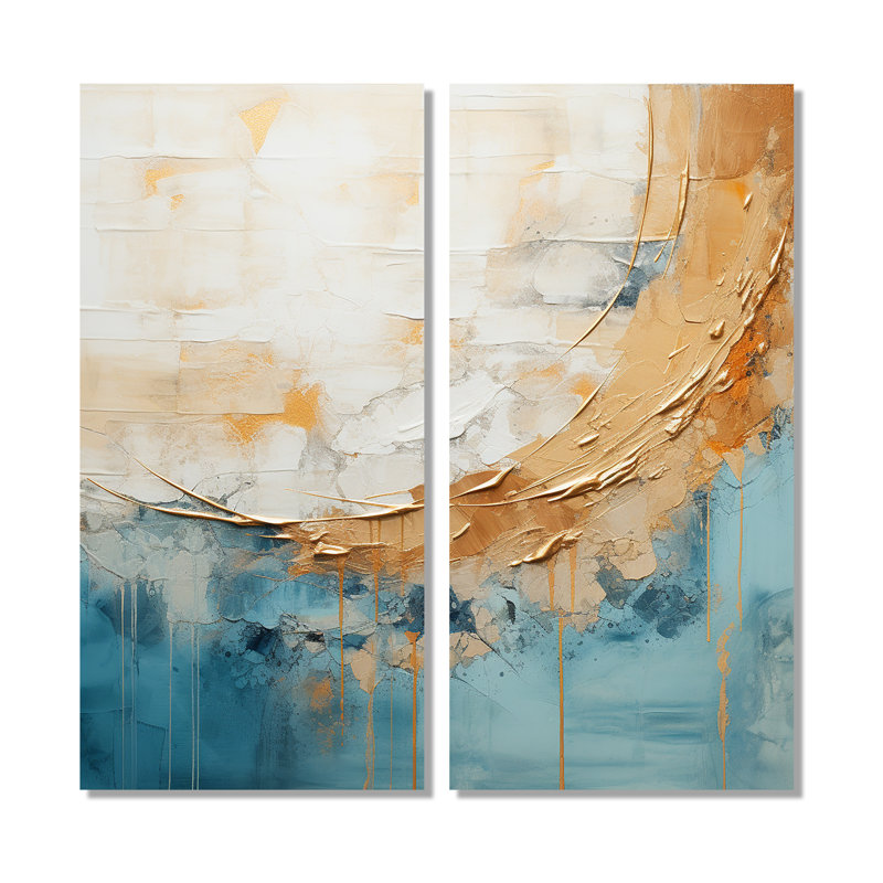 Décoration murale dorée et bleue Fusion I - Beige, 32" H x 32" W, Framed Wrapped Canvas, Does Not Apply