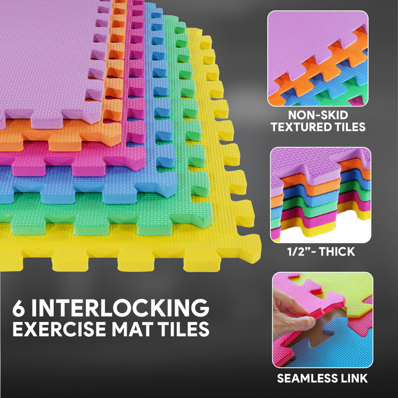 Multicolor EVA Foam Interlocking Exercise Mat Tiles, 24 Sq Ft