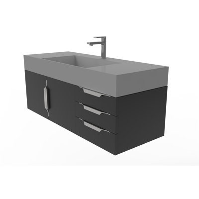Meuble-lavabo mural simple 48 po avec comptoir à surface solide 48 po