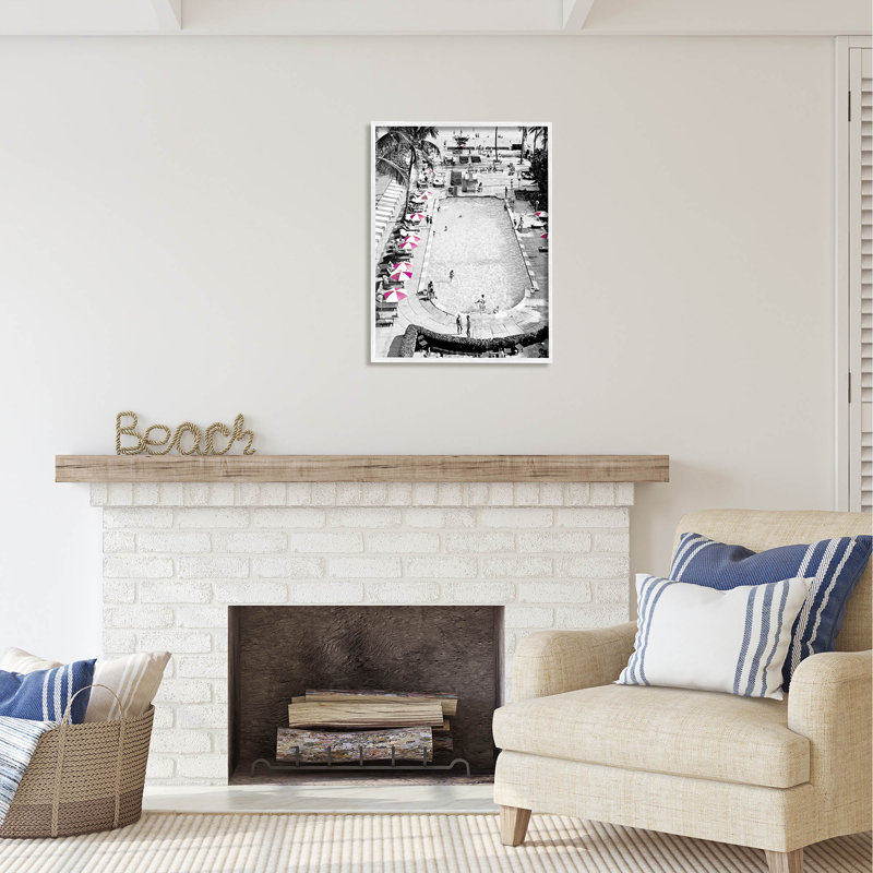 Au-468-Giclée, station balnéaire de plage rétro, H 30 po x l 24 po x P 1,5 po, Giclée encadrée blanc bord de mer