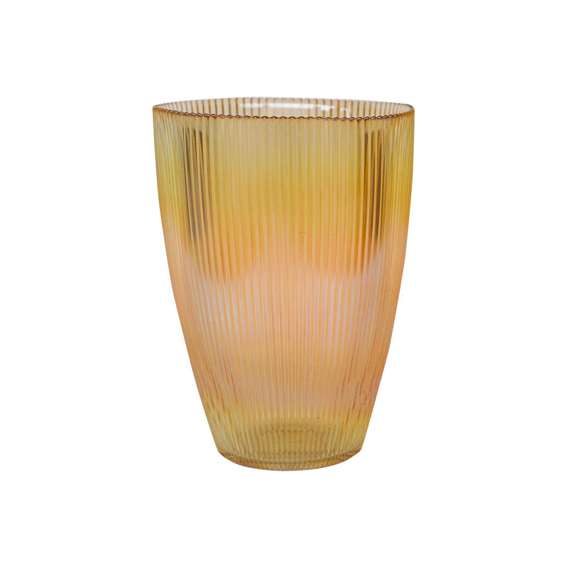 Ribbed Tall Glass Vase, Amber