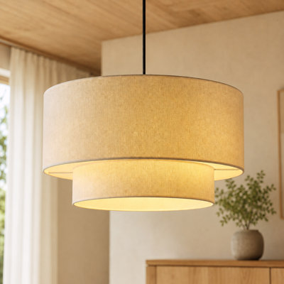 Marrium 1-Light 20 inch Oversize Fabric Lampshade Modern Pendant Lighting for Dining Room, Bedroom
