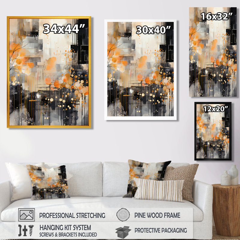 Automne dans la ville - Collages abstraits, art mural, H 32 po x l 24 po x P 1 po, Toile tendue