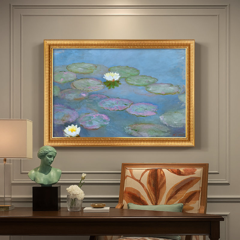 Water Lilies (Nymphéas), 1897-1899-Claude Monet-Custom Framed Canvas, 31X45, Ornate Venetian Gold, No