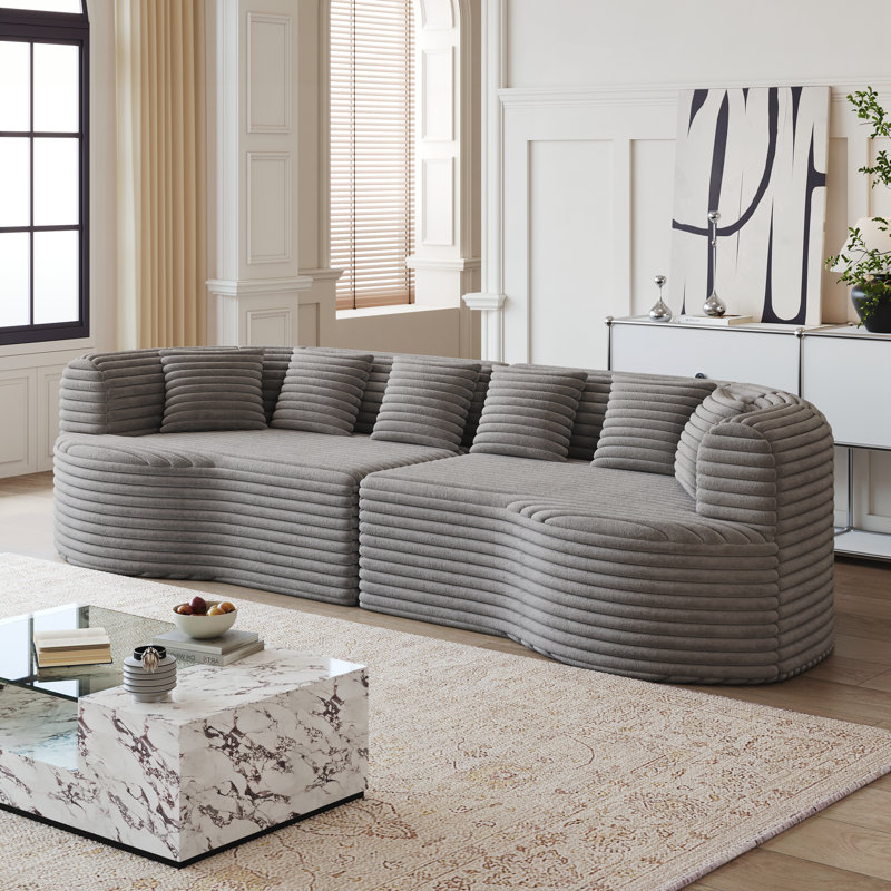 Curved Sectional Sofa, Gray Corduroy