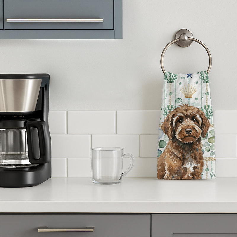 Coastal Sea Glass Kitchen Towel, Brown Portuguese Water Dog