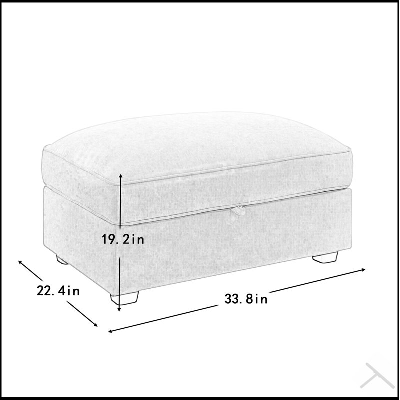 Luxurious Crescent Shaped Ottoman with Hidden Storage and Piping Detail, Perfect for Modern Living Rooms., Cream