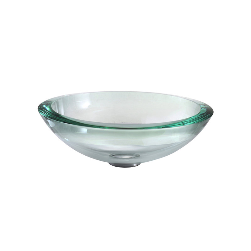 KRAUS 34 mm Clear Glass Vessel Sink with Pop-Up Drain and Mounting Ring, Satin Nickel