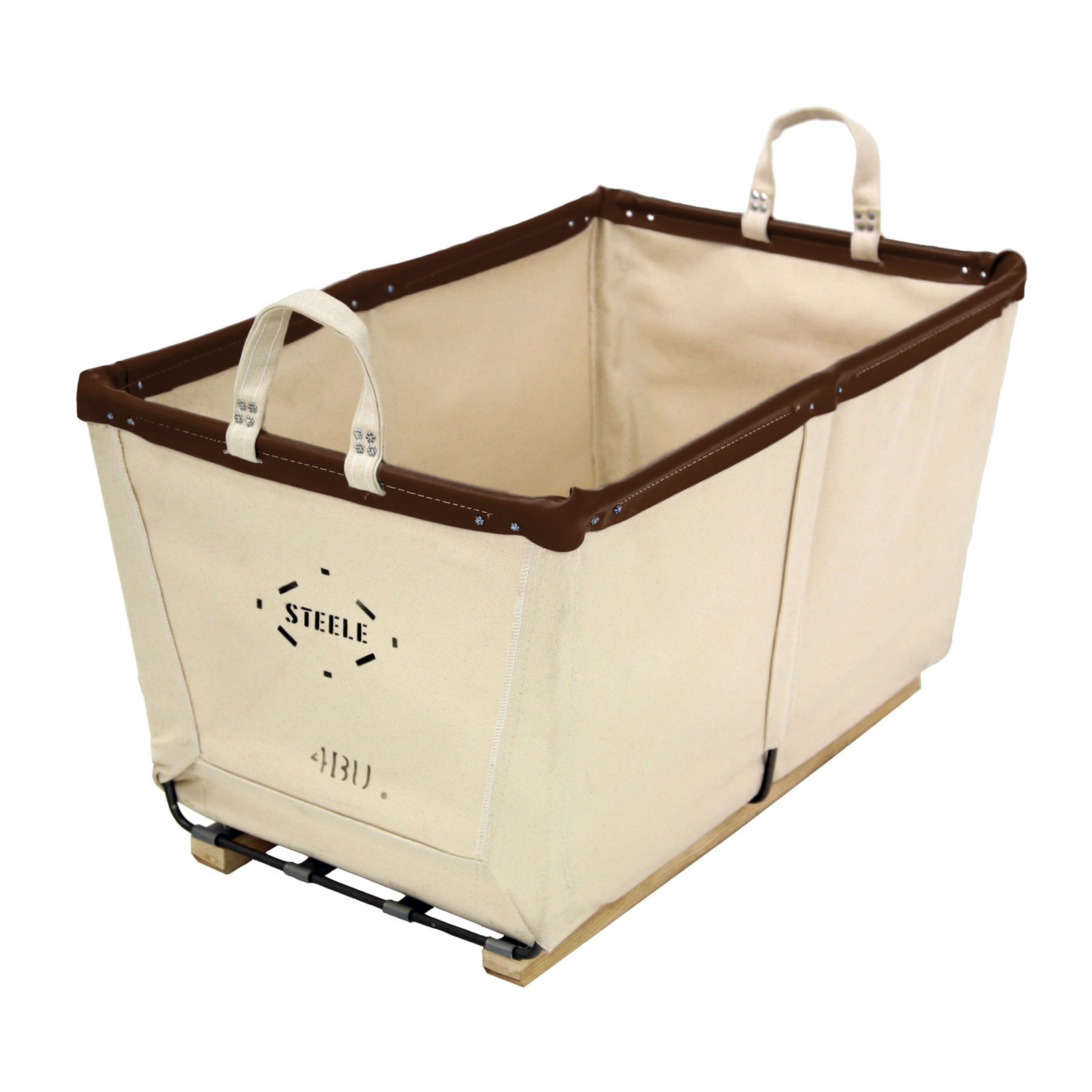 Canvas Carry Basket 4bu, Natural Canvas with Brown Leather Rim, Medium (17.5" H x 19" W x 25" D)
