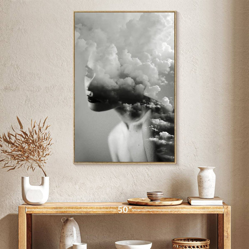 Cloudy Mind, 27" x 40", Floating Frame Natural Wood