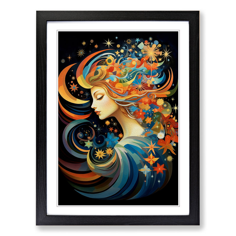 Virgo Zodiac Orphism No.2 - Framed Print, Black , 34cm H x 25cm W x 2cm D