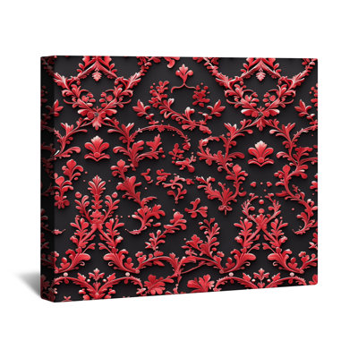 Red Floral Damask Canvas Gallery Wrap in Many Sizes