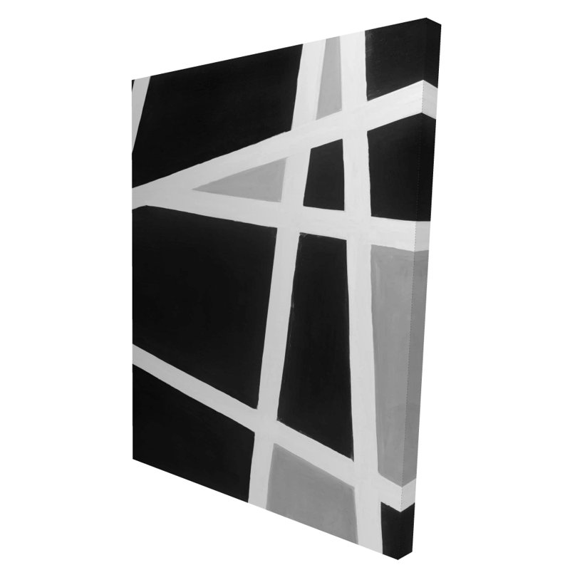 Lignes abstraites noires et blanches - Formes de salon, décoration sur toile